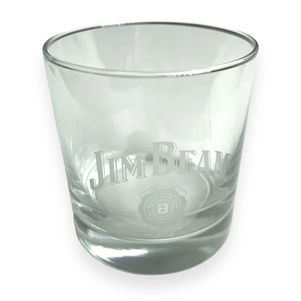 Vintage Jim Beam Bourbon Whiskey Promotional Rocks Glasses‎ Heavy Bottom Glass